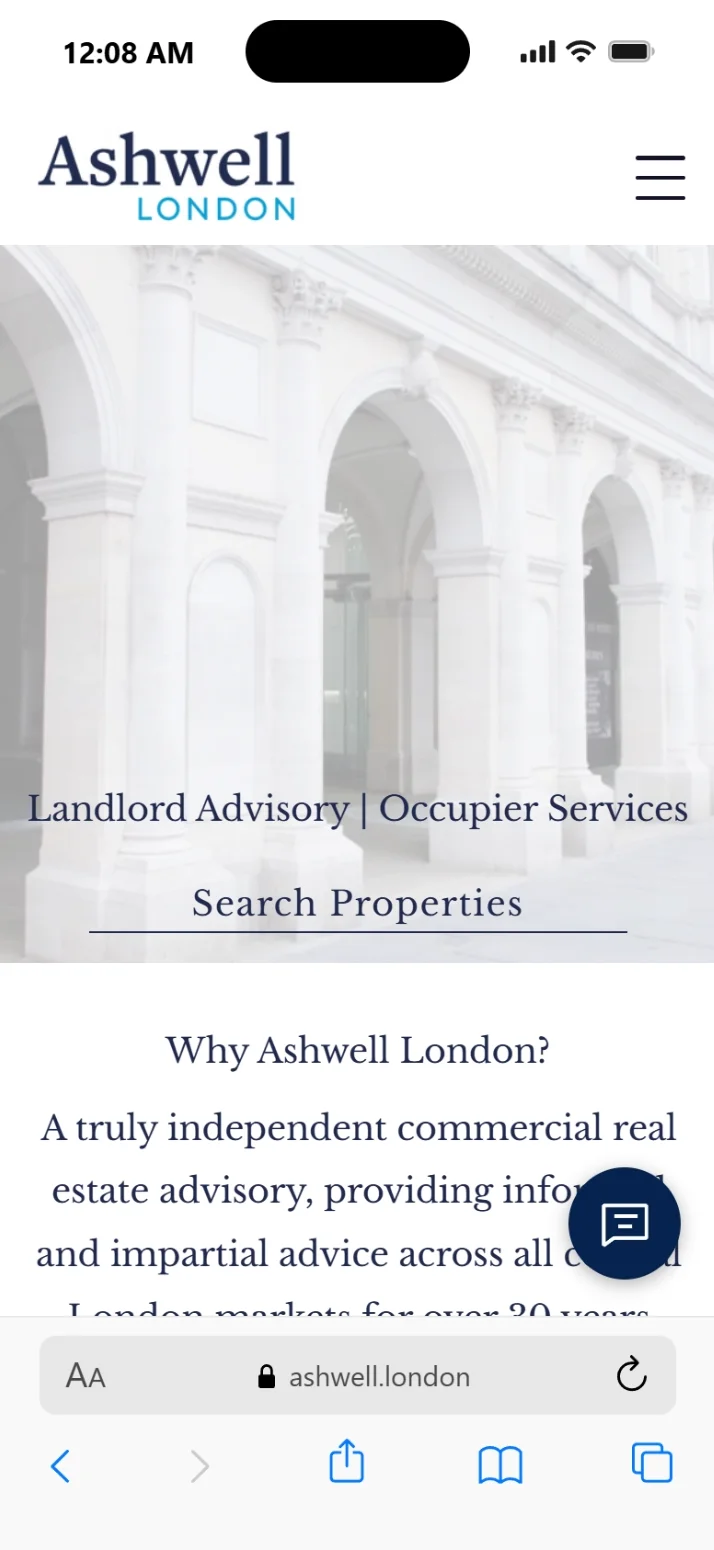 Ashwell London mobile homepage