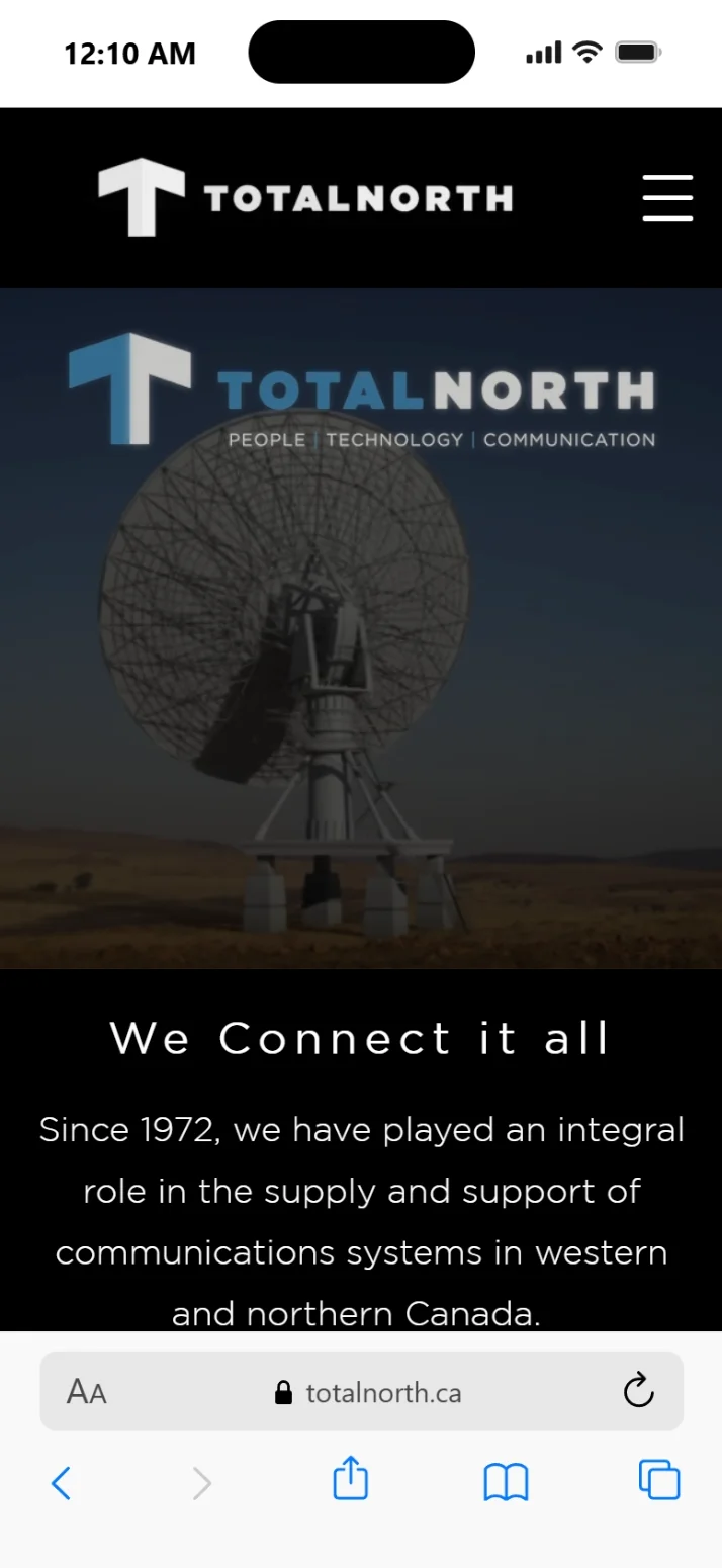 Total North Communications mobile homepage